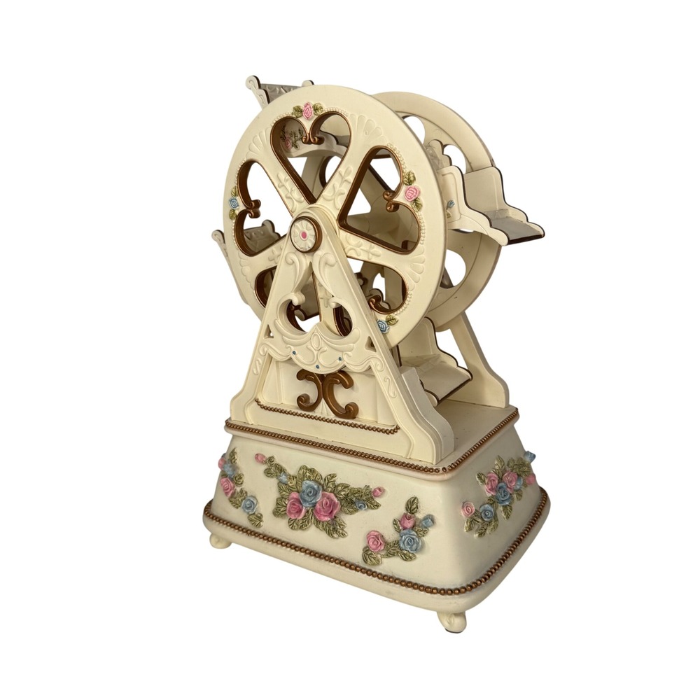 Vintage Victorian Floral Ivory Ferris Wheel Music Box Girl's Nursery Room Decor